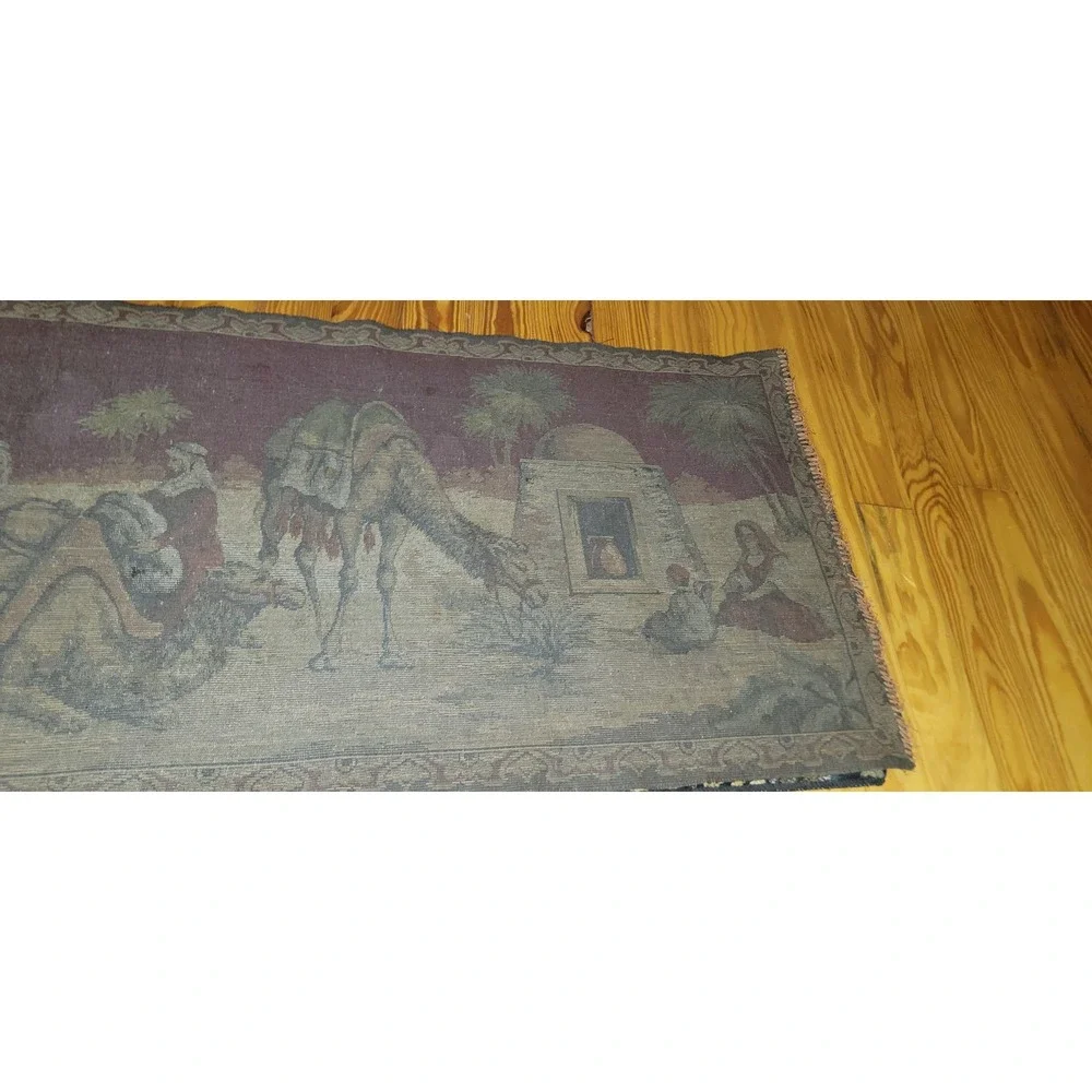 Vintage Nativity Scene Camel Religious Wall Hanging Tapestry Art Decor